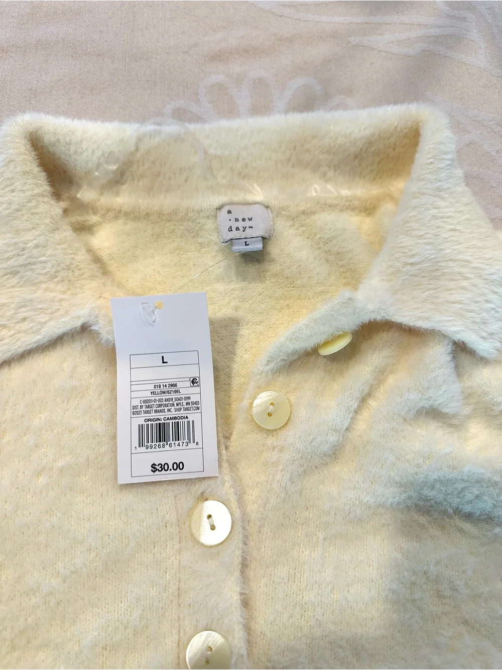 NWT A New Day Fuzzy Polo Sweater Top Butter Yellow Size Large - Picture 4 of 7